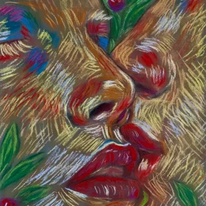 Abstract face and lips soft pastel painting in earth tones