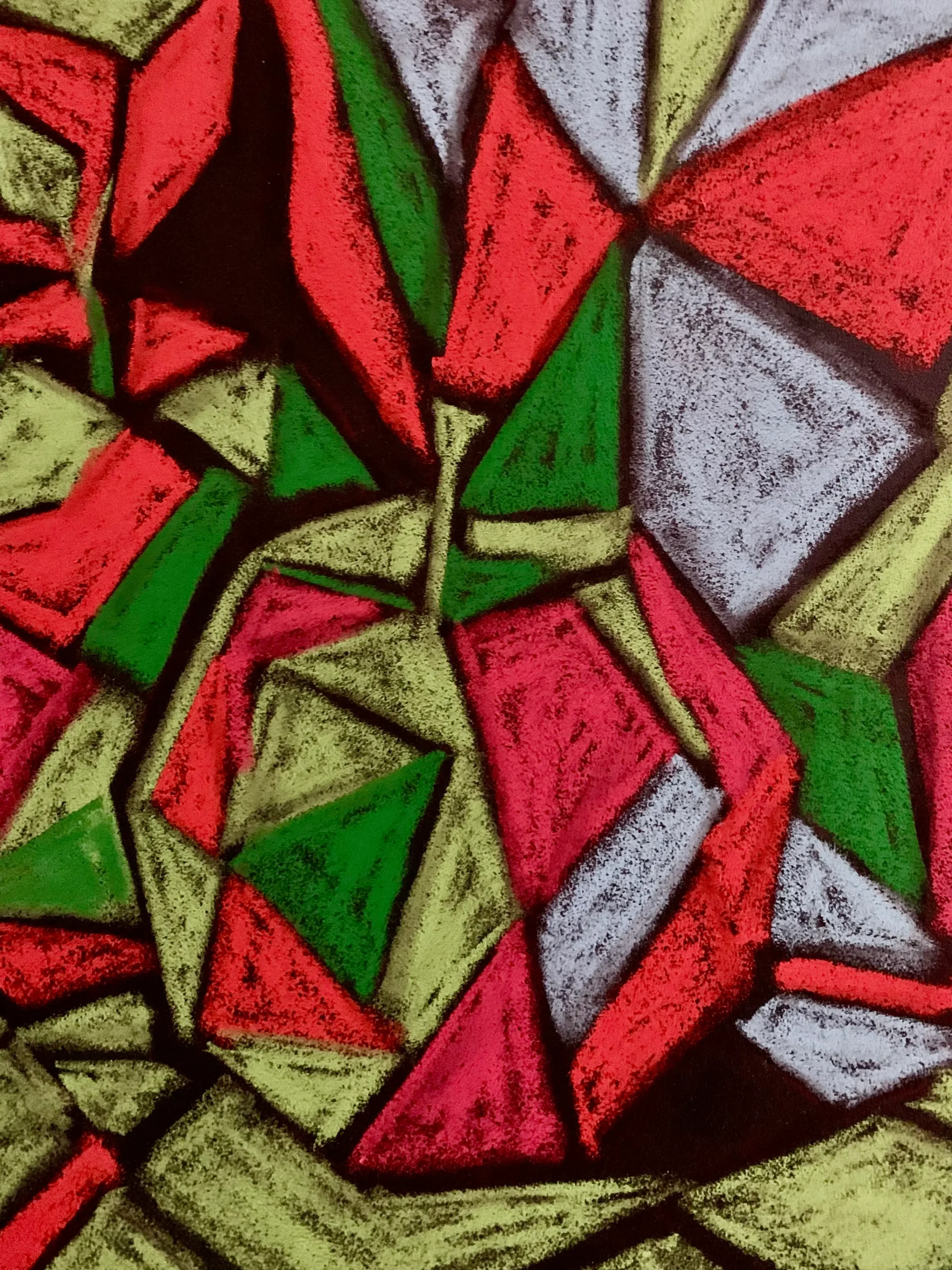 Close-up detail of cubist soft pastel still life pattern