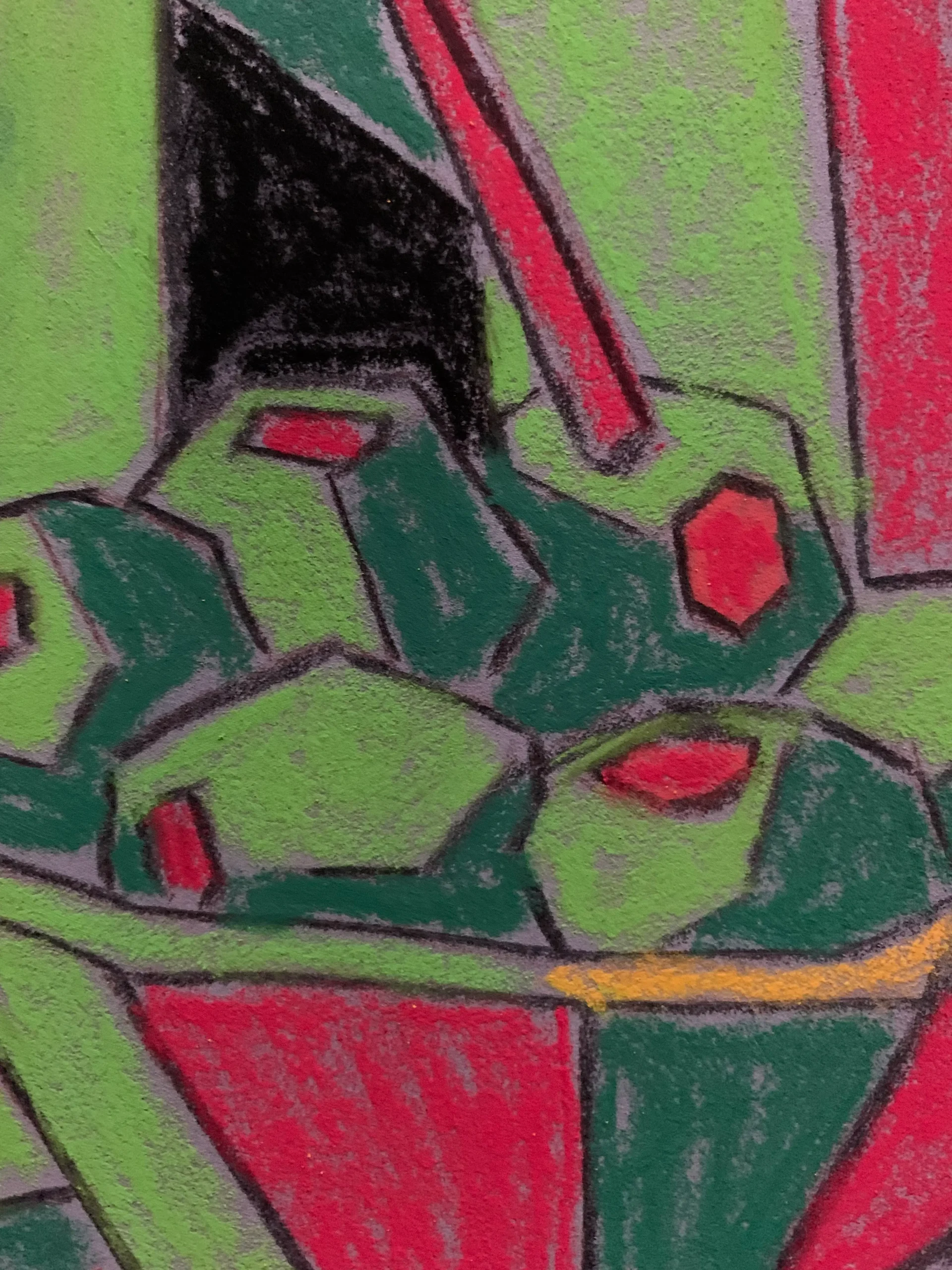 Close-up detail of cubist soft pastel martini painting