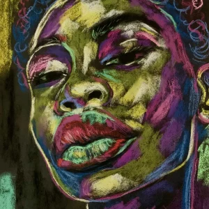 Expressionist soft pastel portrait of a woman in vivid color
