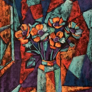 Cubist abstract flower still life, soft pastel painting