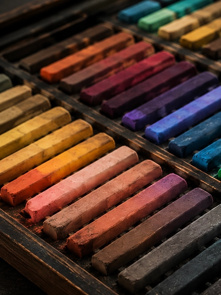 Professional soft pastel set in a wooden box